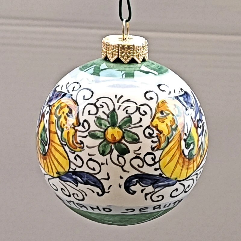 Christmas ornaments ball majolica ceramic Deruta green raphaelesque