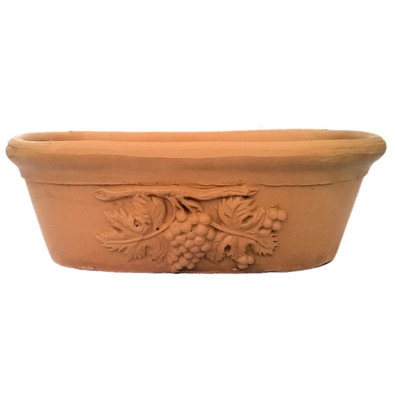 Piccolo vaso ovale terracotta Deruta per piante grasse aromatiche con grappolo uva